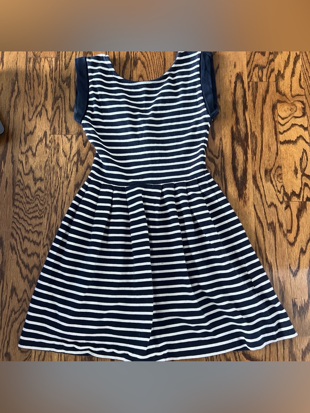 French Connection Navy and White Striped Fit-and-Flare Dress-women’s